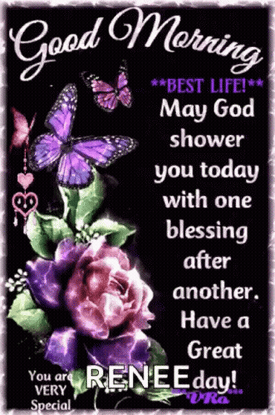 Good Morning Message With Purple Butterflies GIF
