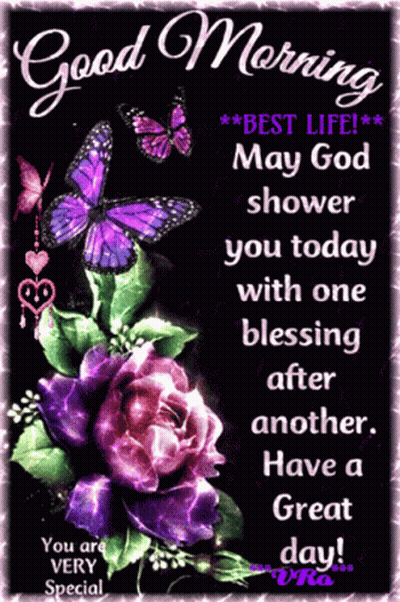 Good Morning Message With Purple Butterflies GIF