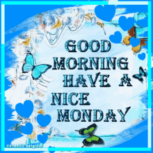 Good Morning Monday Blue Theme With Butterflies GIF