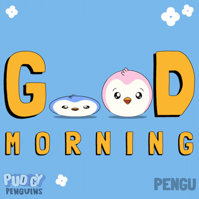 Good Morning Poster With Two Penguins And Flowers GIF