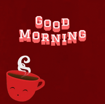 Good Morning Red Coffee Cup On Blue GIF