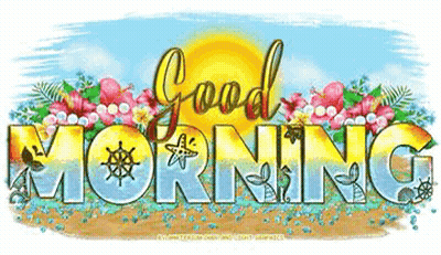 Good Morning Sign With Flowers And Seashells GIF