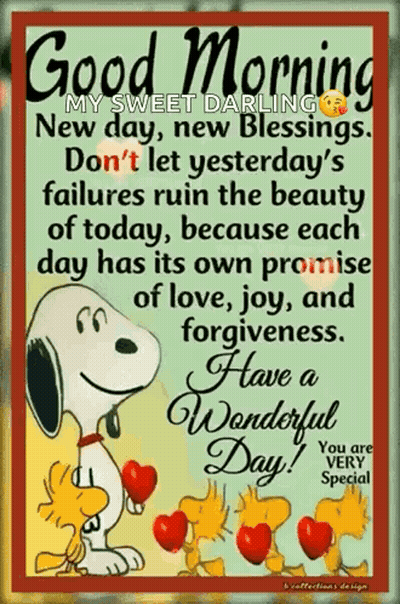Good Morning Snoopy And Woodstock Holding Hearts GIF