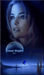 Good Night Beautiful Woman And Lake Scenery GIF