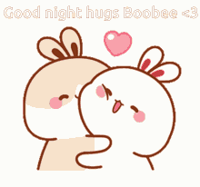 Good Night Cute Bunny Couple Kiss Cheeks