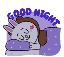 Good Night Cute Couple Bear Bunny Kiss Sleep