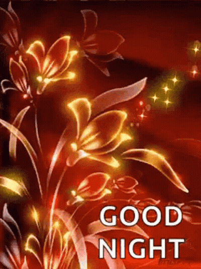 Good Night Greeting Card With Flowers And Stars GIF