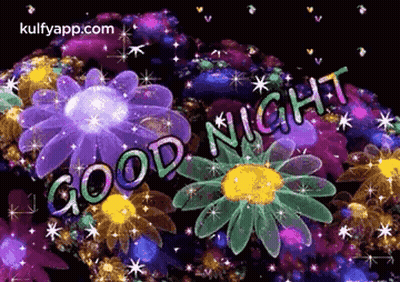 Good Night Greeting Card With Flowers And Stars GIF