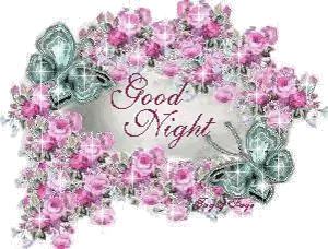 Good Night Greeting Card With Pink Flowers And Butterflies Sticker