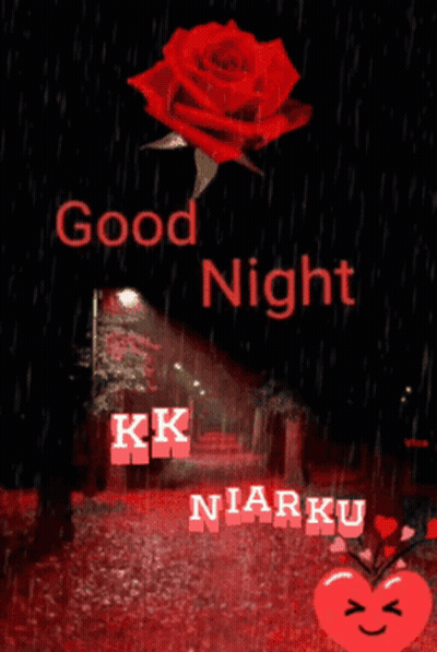 Good Night Greeting Card With Red Rose And Heart GIF