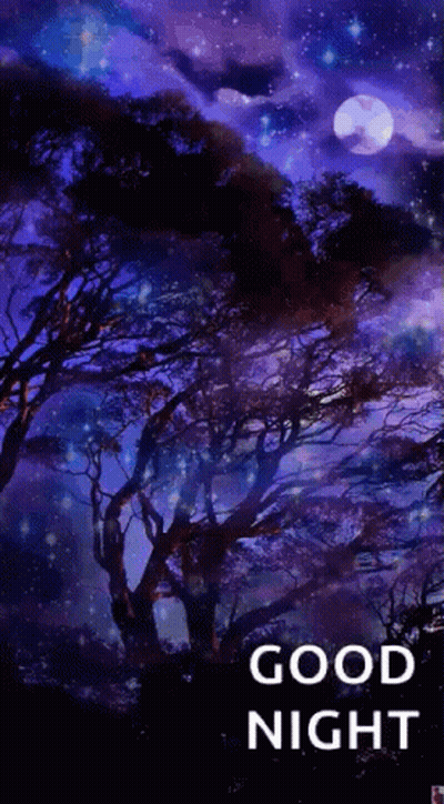 Good Night Greeting Card With Trees And Full Moon GIF