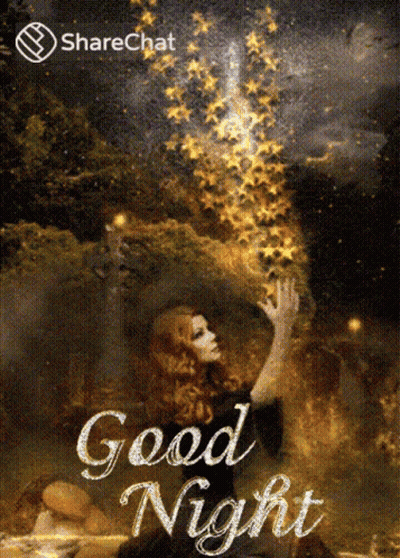 Good Night Greeting Card Woman Holding Stars GIF