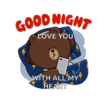 Good Night I Love You Bear Kiss Sleep