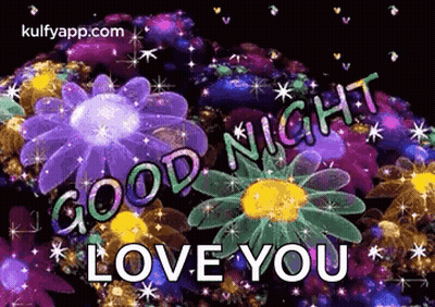 Good Night Love You Greeting Card With Flowers And Stars GIF