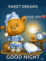 Good Night Love You Sleepy Bear Pajama Greeting