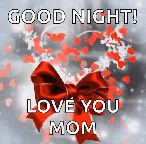 Good Night Message With Red Bow And Hearts GIF