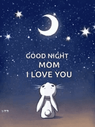 Good Night Mom Love Greeting Card Rabbit Looking At Moon GIF