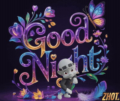 Good Night Poster With Feather And Butterfly GIF
