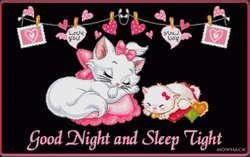 Good Night Sleep Tight Cats Pink Ribbon Sleeping