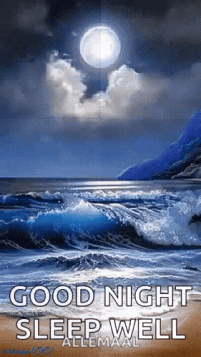 Good Night Sleep Well Greeting Card Beach Full Moon GIF