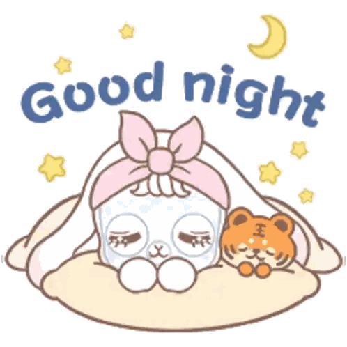 Good Night Sticker Bunny And Tiger Sleeping Sticker