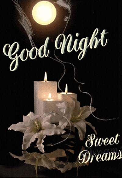 Good Night Sweet Dreams Card With Candles And Flowers GIF