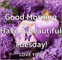 Good Tuesday Morning Love You Purple Flower Garden GIF