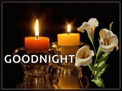 Goodnight Card With Two Lit Candles And Flowers GIF