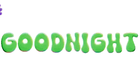 Goodnight in Green Letters with Purple Flower
