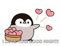 Goodnight Love Kawai Penguin Throwing Hearts GIF