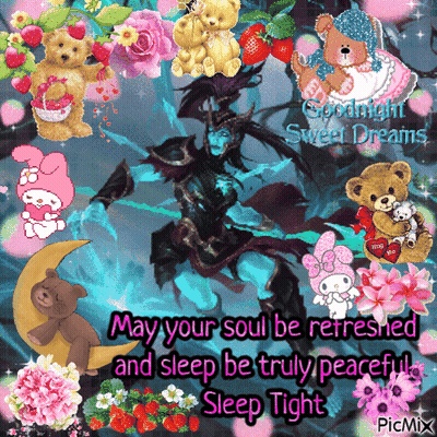 Goodnight Sweet Dreams Teddy Bears Flowers Dragon GIF