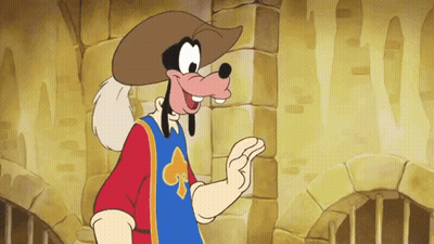 Goofy Cartoon Character In Hat And Blue Vest GIF