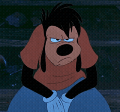 Goofy Cartoon Character Sitting With Hands Folded GIF