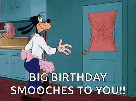 Goofy In Kitchen Saying Big Birthday Smooches GIF