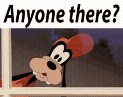 Goofy Is Looking Out A Window With The Words Anyone There GIF
