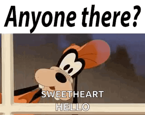 Goofy Is Peeking Out Of A Window And Says `` Anyone There ? Sweetheart Hello '' . GIF