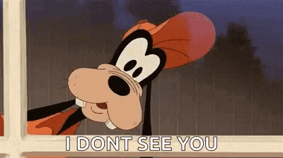 Goofy Is Peeking Out Of A Window And Says `` I Dont See You '' . GIF