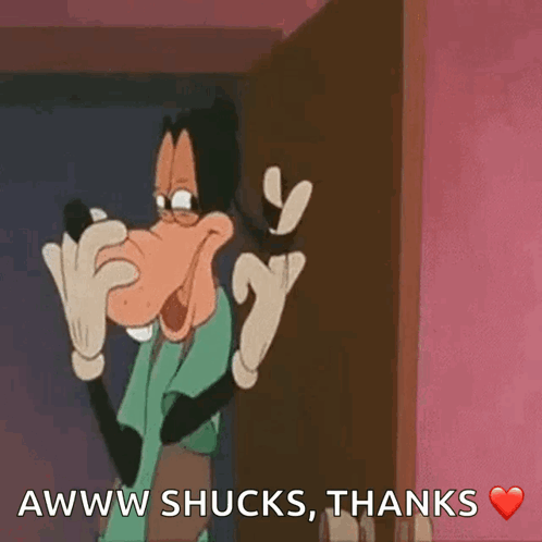 Goofy Is Standing In Front Of A Door And Saying Awww Shucks Thanks . GIF