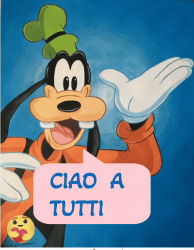 Goofy Says Ciao A Tutti In A Pink Speech Bubble GIF