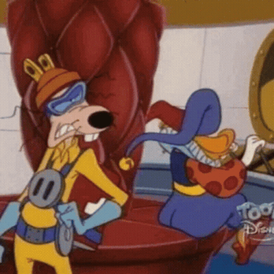 Goofy Standing Next To Chair With Disney Logo GIF
