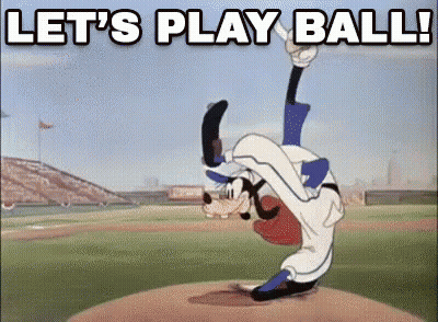 Goofy Throwing Baseball Saying Let's Play Ball GIF