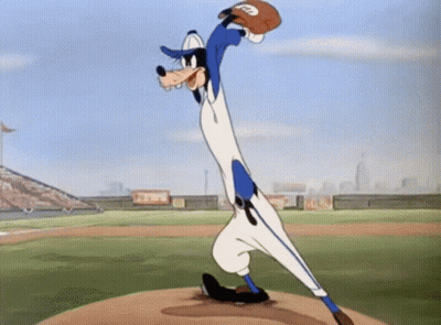 Goofy Throwing Baseball With Glove Saying A GIF
