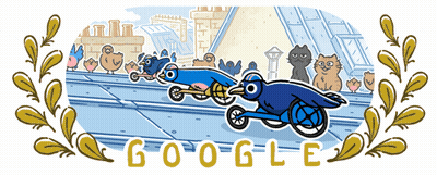 Google Logo With Birds Racing GIF