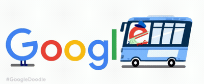 Google Logo With Blue Bus And Red Heart GIF