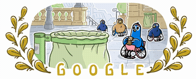 Google Logo With Person In Wheelchair Surrounded By Birds GIF