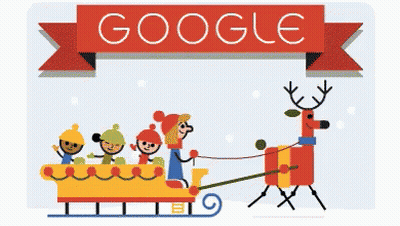 Google Logo With Reindeer Pulling Sled GIF