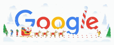 Google Logo With Santa In Sleigh And Reindeer GIF