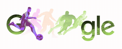 Google Logo With Soccer Player Kicking Ball GIF
