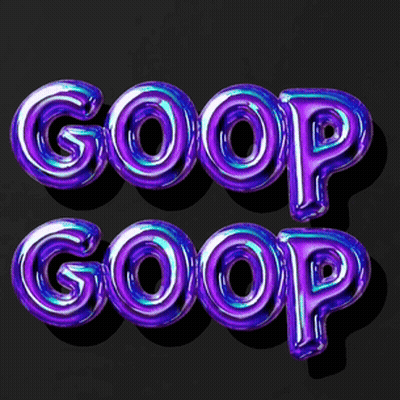 Goop Written In Purple Foil Balloons GIF