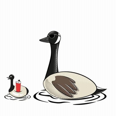 Goose In Sunglasses Next To Duck With Drink On Float GIF